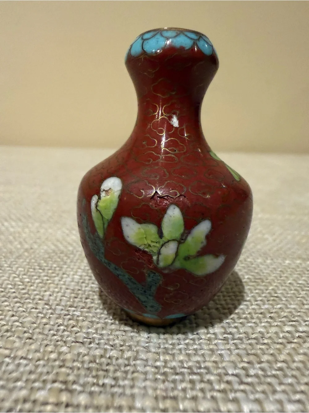 Vintage Miniature Red Cloisonné Floral Bud Vase | 2”